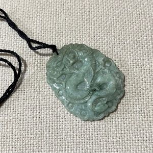 Certified Green Natural Type A Jade Jadeite Carved Big Dragon 生意兴隆 Pendant - new